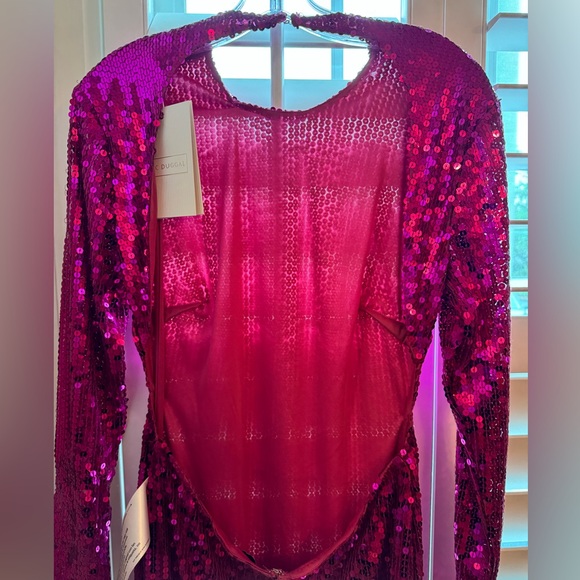NWT Mac Duggal sequined long sleeve high neck open back gown - Picture 3 of 6